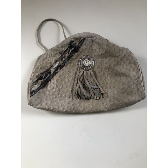 Bags By Hala Genuine Beige Leather Shoulder Bag embossed - Picture 1 of 7